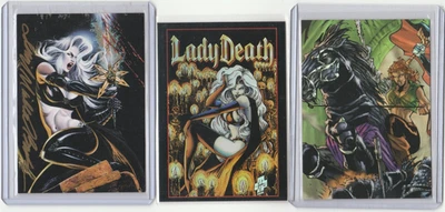 LADY DEATH 3 CARD CHASE LOT - 2002 DARK ALLIANCE AUTO + LETHAL LADIES C6 + PROMO - Image 1 of 2