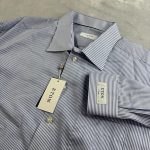 Neu mit Etikett Eton klassische Passform Herren 48 19 weiter Kragen Baumwolle feiner Twill Hemd - Bild 1 von 11