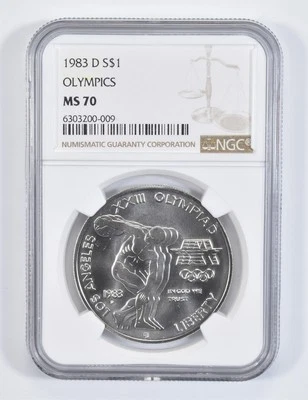 1983-D Olympics LA Commemorative Silver Dollar MS70 NGC - Image 1 of 4