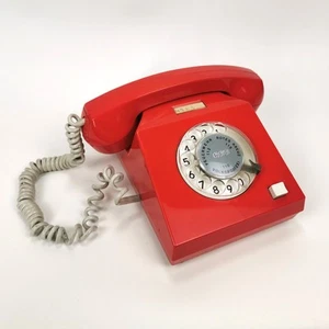 Vintage 1976 VEB DDR Telefon mit Wählscheibe in Rot - vollfunktionsfähig - Afbeelding 1 van 13