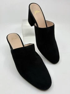 J. Crew Mules Black Suede Leather Slide Block Heels Size 10.5 - Picture 1 of 11