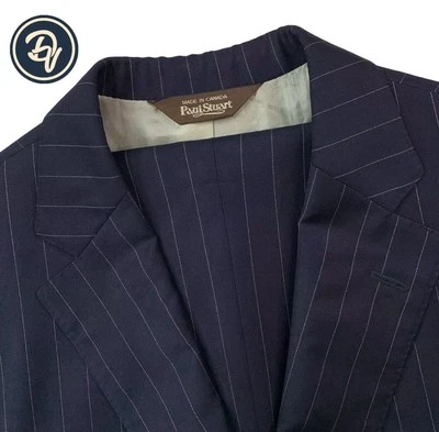 Mens 42 XL Paul Stuart " Tailored Fit " Navy Blue Pinstripe Wool Super 110's - Image 1 of 4