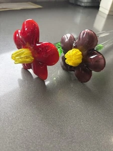 2 Murano Style Glass Flowers. 18” Purple And Red. - Picture 1 of 4