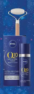 NIVEA Q10 Anti-Wrinkle Power Ultra Recovery Night Serum 30ml + Face Roller - Picture 1 of 6