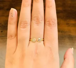 Anello Argento Naturale Non Tagliato Polki Diamante Minimo Regolabile Regalo Anniversario - Foto 1 di 5
