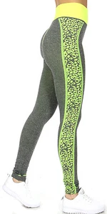 Fitness Leggings - Grey w/Bright Yellowish Green Cheetah Print Side Panels - Picture 1 of 6