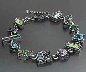 Patricia Locke Crazy Quilt Ciel Bleu Women’s Bracelet Faceted Crystals 7.5” 2006 - Picture 1 of 9