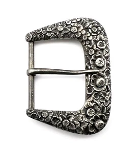ANTIQUE STERLING 925 SILVER HALLMARKED REPOUSSE FLORAL THEME BELT BUCKLE - 18g - Picture 1 of 8