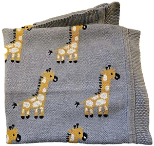 Vertex Crib Blanket Baby Giraffe Child Toddler 100% Cotton Knit Grey Yellow - Picture 1 of 7