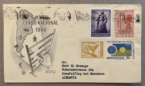 1962 BUENOS ARGENTINA COVER SENT TO ALEMANIA GERMANY, NATIONAL CENSUS CACHET Cover