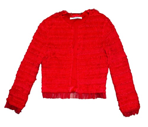 Givenchy Giacca Rossa con Balza in Tulle Increspato Taglia 42 Italia