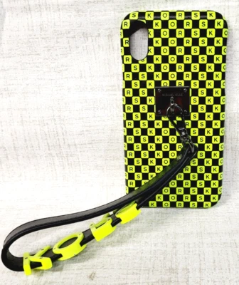 Michael Kors iPhone Hard Cover With Leather & MK Logo Chess Pattern Yellow Black - Image 1 of 2