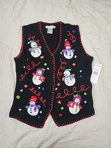 Victoria Jones Women's Size Medium Snowman Christmas Vest New N6#159 - Picture 1 of 7
