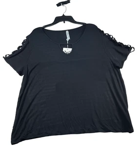 White Mark Blouse Womens Plus size 3X Black Keyhole Neck Lace Short Sleeve New - Picture 1 of 7