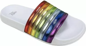 Time and Tru sandalo infradito donna neon arcobaleno piscina scivolo nuovo - Foto 1 di 5