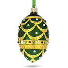 Gold Scallop on Green Jeweled Egg Glass Ornament 4 Inches