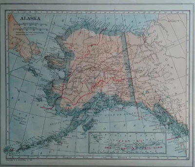 Antiguo mapa del Atlas Mundial de 1923 de Alaska y Alabama posterior a la Primera Guerra Mundial listas ciudades y pueblos+ Foto 1 de 4