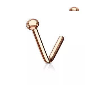 Nose L Bend Ring Dome Disc 2mm Head Rose Gold IP 20 Gauge 1/4" - Picture 1 of 3