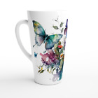 Latte Tasse, Schmetterling Blumen und Knospen Keramik Griff ORCA beschichtet 