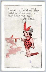Postal 1923 I Ain't Afraid Of Wild Wild Waves Linda chica en la playa M11 - Imagen 1 de 2