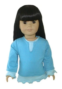 Maglia manica lunga bicolore Teal adatta a bambole American Girl 18" - Foto 1 di 1