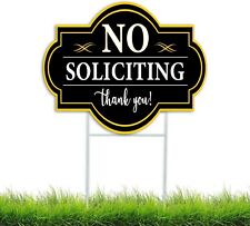 No Soliciting Sign 15"x12"，Black No Soliciting Yard Sign，H Metal Stakes Included