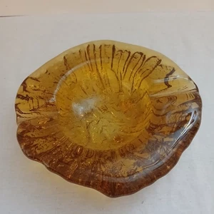 Vintage MCM Blenko Tri-footed Amber Textured Art Glass Amoeba Ashtray 2 Lb 12 oz - Picture 1 of 8
