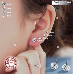 Women Men Genuine 925 Sterling Silver CZ Round Stone Stud Earrings Gift Pair UK - Picture 1 of 8