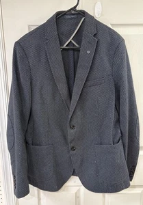 Zara Man Blazer Sport Coat Navy Blue Micro Pattern Size 44 R -EU 54 - Picture 1 of 15