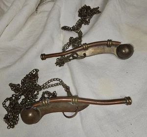Antique PAIR Original Boatswain Copper And Brass Whistles W Chains - Picture 1 of 11