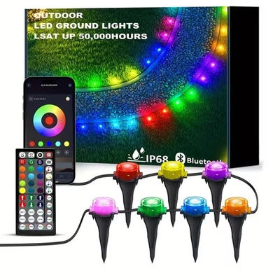 RGB Outdoor Ground Lights, 200Ft Color Changing Pathway Lights with Remote & ... - Image 1 of 4