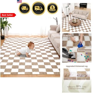 Fluffy Checkered Area Rug 5x7 Ft Soft Non Slip Bedroom Living Room Decor - Picture 1 of 10