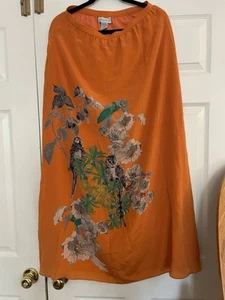 Weiche Umrandung orange Blumen Seide Rock mit Papageien Design Gr. TXS - Bild 1 von 8