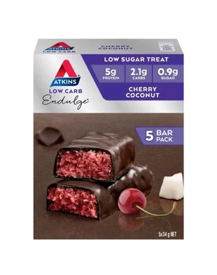Atkins Low Carb Endulge Bars 5 x 34g Cherry Coconut High Protein Low Sugar Treat - Image 1 of 2