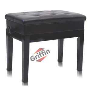 GRIFFIN Black Leather Piano Bench - Wood Vanity Stool Keyboard Seat Guitar Chair - Picture 1 of 14