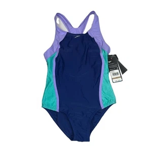 Speedo Girls Size 12 Onepiece Swimsuit “Blue Harmony” Blue Green Purple - Picture 1 of 5