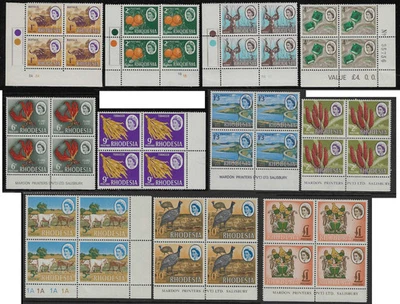 Rhodesia 1966-8 set sg 397-407 MNH blocks x 4 Pictorital Definitives - Image 1 of 4