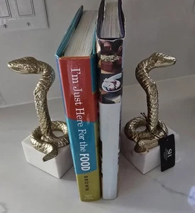 Sagebrook Home Gold Snake White Marble Base 7 In Bookends New With Tag - Picture 1 of 8