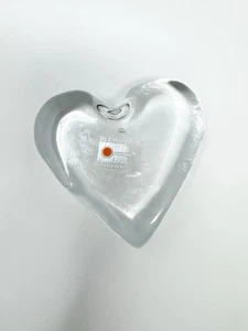Blenko Glass Clear Heart 3.5” Paperweight Original Label Richard Blenko SIGNED - Picture 1 of 4