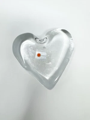 Blenko Glass Clear Heart 3.5” Paperweight Original Label Richard Blenko SIGNED - Image 1 of 4