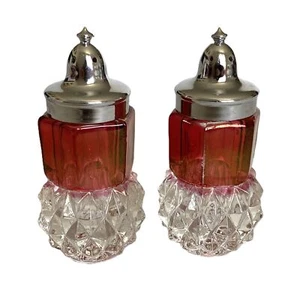 VTG Indiana Glass Co Rubby Red Kings Crown Diamond Point Salt Pepper Shakers - Picture 1 of 6