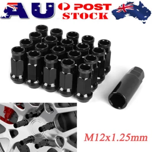 20PCS M12X1.25mm Thread Black Extended Open Ended Steel Wheel Tuner Lug Nuts - Picture 1 of 8