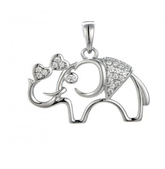 Colar de elefante folheado a ródio 0,925 esterlina criado em laboratório com pavê de diamante  - Imagem 1 de 1