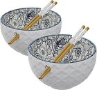 American Atelier Ramen Bowl with Chopsticks | Set of 2-Blue Floral Print