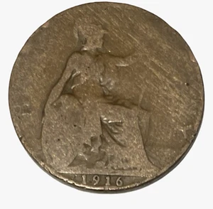 1916 Great Britain Half Penny King George V Bronze 1/2 Cent Coin Lot B7-314 - Picture 1 of 6