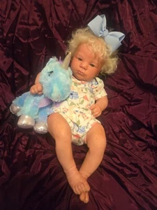 Realborn baby girl doll OOAK blond hair green eyes Skya Bountiful Baby - Picture 1 of 11