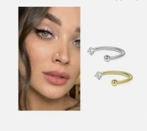 Nose Ring Horseshoe Bar Ball CZ Stainless Steel RING Nose Hoop Septum 6mm 8mm - Picture 1 of 9