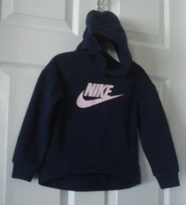Nike Girls Navy Blue Pink Swoosh Hooded Pull Over Sweatshirt Size 3T NEW - Picture 1 of 8