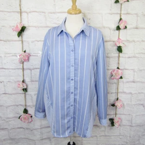 Chico's Blue Two-Stripe Silky Chic Button-Down Tunic Blouse size 3 16/18 XL - Picture 1 of 7