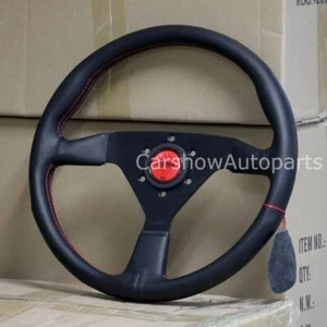 Universal MonteCarlo 14' Genuine Leather Thickened Spoke Steering Wheel-Red - Picture 1 of 7
